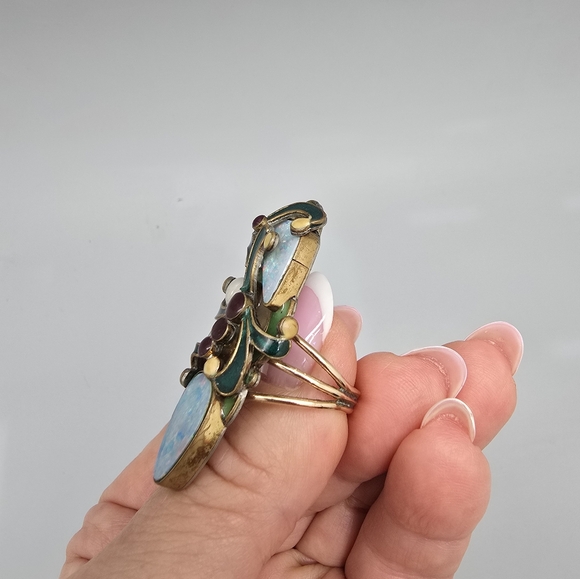 Vega Maddux Opal and enameled silver ring with swirls sz 8,5 - Picture 4 of 8